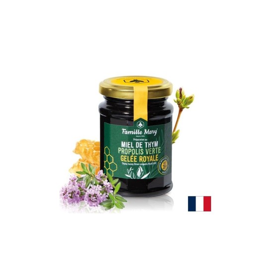 Мед от мащерка + пчелно млечице и стандартизиран зелен прополис PAOT® 39+ – Имунитет и гърло, 200 g