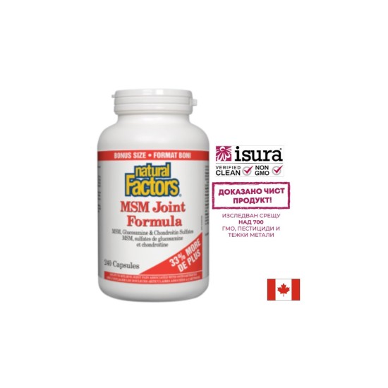 МСМ формула за стави (с глюкозамиин и хондроитин сулфат), 240 капсули Natural Factors МСМ формула за стави (с глюкозамиин и хондроитин сулфат), 240 капсули Natural Factors