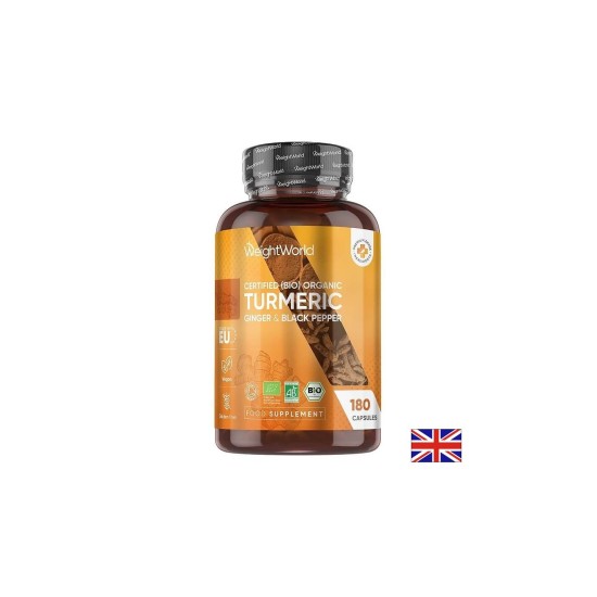 Грижа за костите, ставите и сърцето Куркума + Джинджифил и Черен пипер Био (Turmeric) 180 капсули