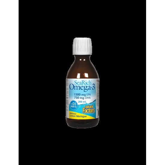 Мозъчна дейност, здрави кости и стави - Омега 3 и витамин D3 SeaRich, 200 ml Natural Factors