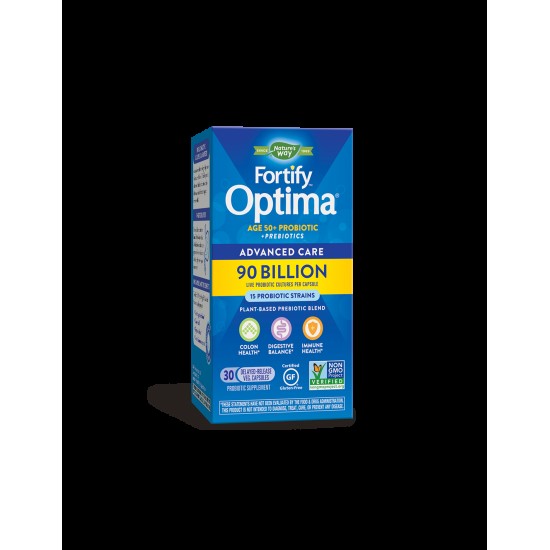 Fortify Optima® Advanced Care Age 50+ Фортифай Оптима пробиотик + пребиотици, 90 милиарда активни пробиотици, 30 капсули Nature’s Way