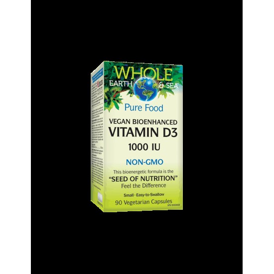 Витамин D3 за вегани - Vitamin D3, vegan, bioenhanced Whole Earth & Sea® 1000 IU, 90 капсули