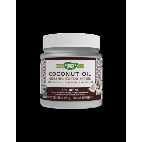 Кокосово масло, 62% MCT мастни киселини - Coconut Oil Organic Extra Virgin, 474 ml, 32 дози Nature’s Way