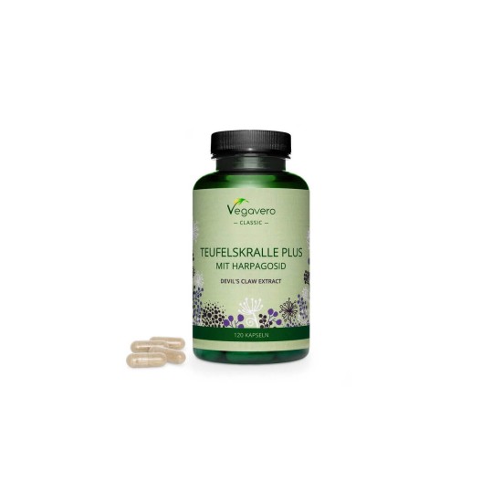 Teufelskralle Plus Mit Harpagosid/ Билкова формула с дяволски нокът, бяла върба и джинджифил, 120 капсули, 100% Vegan Vegavero