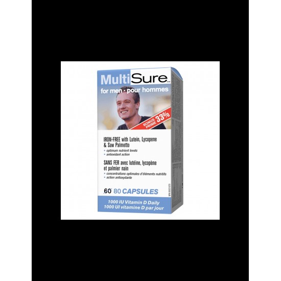 MultiSure® Men / Мултивитамини за мъже (с лутеин, ликопен и сао палмето), 80 капсули