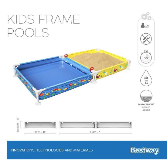 Сглобяем детски басейн с метална рамка + пясъчник Bestway 561CF, 56144 Сглобяем детски басейн с метална рамка + пясъчник Bestway 561CF, 56144