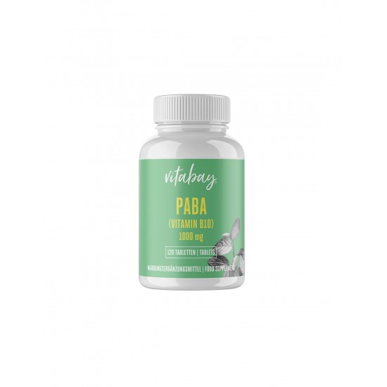 PABA - Para-Amino-Benzoesäure - Витамин B10 (парааминобензоена киселина) 1000 mg, 120 таблетки Vitabay PABA - Para-Amino-Benzoesäure - Витамин B10 (парааминобензоена киселина) 1000 mg, 120 таблетки Vitabay