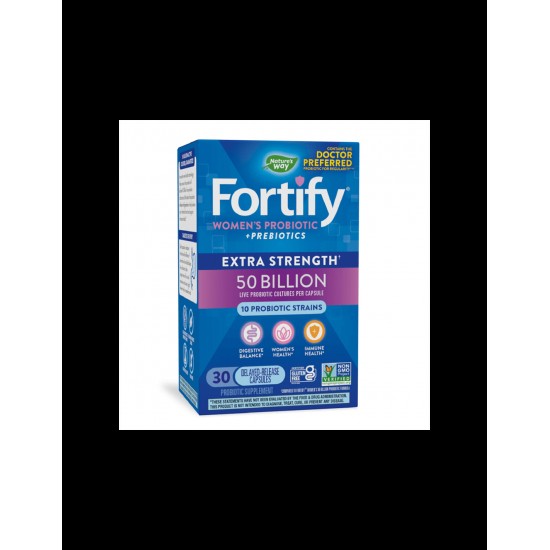 Пробиотик + пребиотици за жени Fortify Extra Strength, 10 щама, 50 млр. активни бактерии, 30 капсули