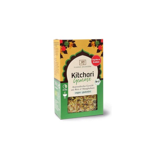 Кичари – аюрведично ястие с боб мунг и ориз басмати - Плюс броколи, паприка и подправки, 240 g, БИО Кичари – аюрведично ястие с боб мунг и ориз басмати - Плюс броколи, паприка и подправки, 240 g, БИО