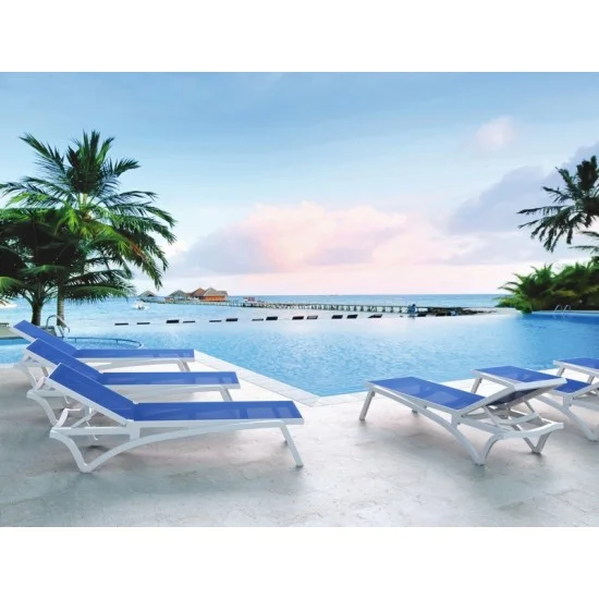 Шезлонг Пасифик бял със синя мрежа AMSTRAT202404131