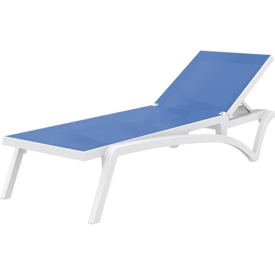 Шезлонг Пасифик бял със синя мрежа AMSTRAT202404131