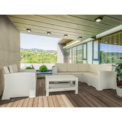 Комплект Монако ъглов 3-ка имитация на ратан бял с възглавници AMSTRAT202404182