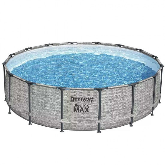 Басейн с метална конструкция, имитация на камък, 488x122см, Bestway 5619E Steel Pro Max, с филтърна помпа, стълба и покривало 56192