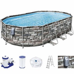 Басейн с метална конструкция, сглобяем, овален, 610x366x122см, с филтърна помпа, стълба, скимер Bestway 56719
