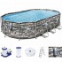 Басейн с метална конструкция, сглобяем, овален, 610x366x122см, с филтърна помпа, стълба, скимер Bestway 56719