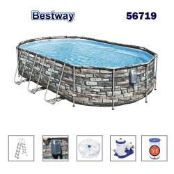 Басейн с метална конструкция, сглобяем, овален, 610x366x122см, с филтърна помпа, стълба, скимер Bestway 56719 Басейн с метална конструкция, сглобяем, овален, 610x366x122см, с филтърна помпа, стълба, скимер Bestway 56719