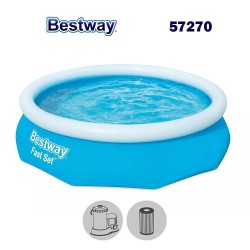 Басейн с надуваем ринг, семеен, 305x76 см, Fast Set, с филтърна помпа Bestway 57270  Басейн с надуваем ринг, семеен, 305x76 см, Fast Set, с филтърна помпа Bestway 57270