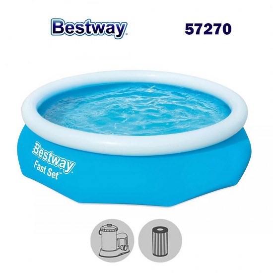 Басейн с надуваем ринг, семеен, 305x76 см, Fast Set, с филтърна помпа Bestway 57270 Басейн с надуваем ринг, семеен, 305x76 см, Fast Set, с филтърна помпа Bestway 57270