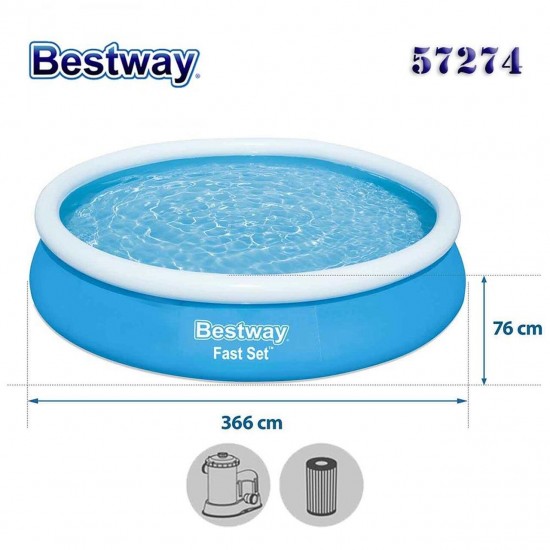Басейн надуваем ринг, 366x76см, Fast Set, с филтърна помпа Bestway 57274 Басейн надуваем ринг, 366x76см, Fast Set, с филтърна помпа Bestway 57274