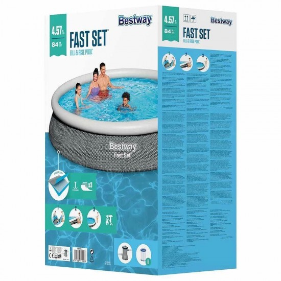 Басейн с надуваем ринг, семеен, 457x84 см, Fast Set, с филтърна помпа Bestway 57313 Басейн с надуваем ринг, семеен, 457x84 см, Fast Set, с филтърна помпа Bestway 57313