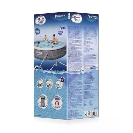 Басейн надуваем ринг, ратан, 396x84см, Fast Set, с филтърна помпа, 7340л. Bestway 57376 Басейн надуваем ринг, ратан, 396x84см, Fast Set, с филтърна помпа, 7340л. Bestway 57376