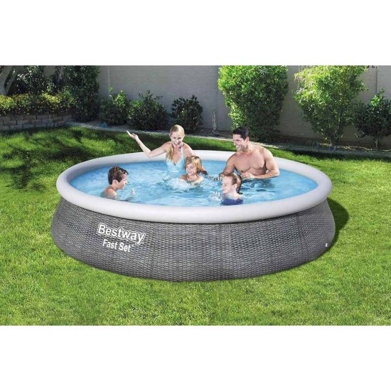 Басейн надуваем ринг, ратан, 396x84см, Fast Set, с филтърна помпа, 7340л. Bestway 57376 Басейн надуваем ринг, ратан, 396x84см, Fast Set, с филтърна помпа, 7340л. Bestway 57376