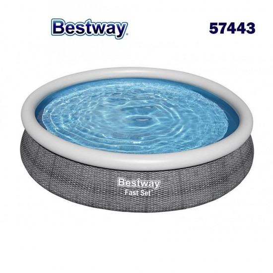 Басейн с надуваем ринг, сив ратан, 366x76 см, Fast Set, 5377 литра Bestway 57443 Басейн с надуваем ринг, сив ратан, 366x76 см, Fast Set, 5377 литра Bestway 57443