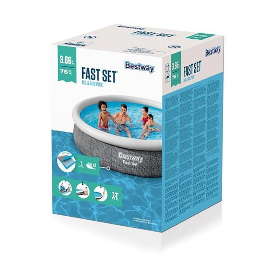 Басейн с надуваем ринг, сив ратан, 366x76 см, Fast Set, 5377 литра Bestway 57443 Басейн с надуваем ринг, сив ратан, 366x76 см, Fast Set, 5377 литра Bestway 57443