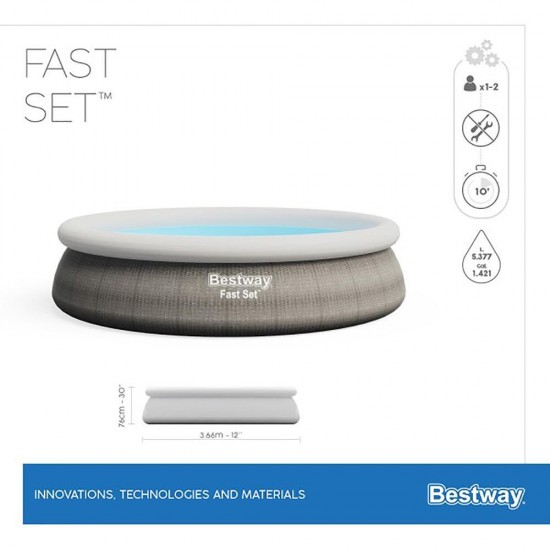 Басейн с надуваем ринг, сив ратан, 366x76 см, Fast Set, 5377 литра Bestway 57443 Басейн с надуваем ринг, сив ратан, 366x76 см, Fast Set, 5377 литра Bestway 57443