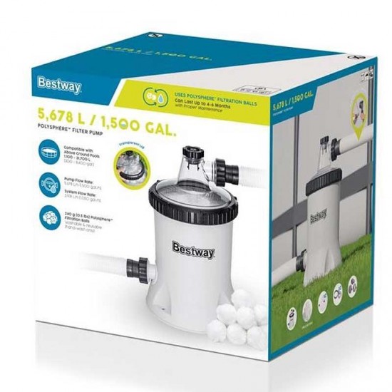Филтърна помпа за басейни, 5678 л/ч, с филтриращи топки Bestway 58870 