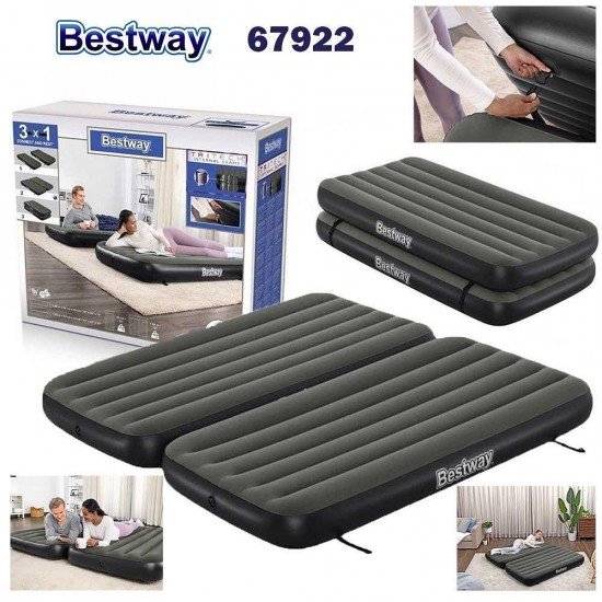 Надуваем двоен дюшек 3в1,188x99x25 см, черен / сив Bestway 67922 Надуваем двоен дюшек 3в1,188x99x25 см, черен / сив Bestway 67922