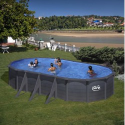 GRE СГЛОБЯЕМ БАСЕЙН С МЕТАЛНИ СТЕНИ KEA ИМИТАЦИЯ ГРАФИТ ОВАЛ 730X375H120СМ