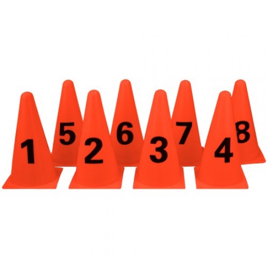Конуси за маркиране MAXIMA, 22 см, комплект 8 броя, номера 1-8, оранжеви 30068901