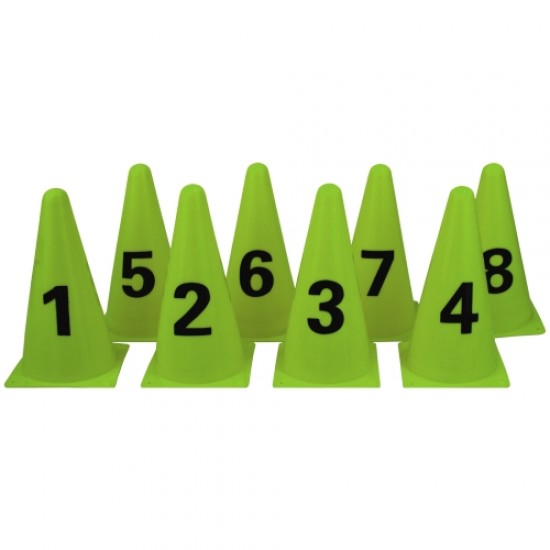 Конуси за маркиране MAXIMA, 22 см, комплект 8 броя, номера 1-8, електриково зелени 30068903