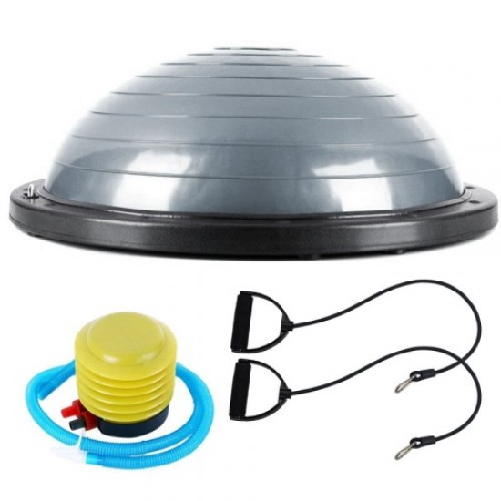 Полутопка за баланс BOSU BALL, 58.5 см, С твърда основа и ластици, Сив 31067002