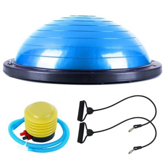 Полутопка за баланс BOSU BALL, 58.5 см, С твърда основа и ластици, Син 31067003