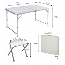 Сгъваема маса за къмпинг MAXIMA, С 4 стола и отвор за чадър, Бяла 60021001 Сгъваема маса за къмпинг MAXIMA, С 4 стола и отвор за чадър, Бяла 60021001