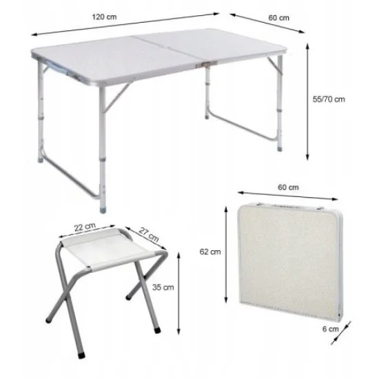 Сгъваема маса за къмпинг MAXIMA, С 4 стола и отвор за чадър, Бяла 60021001