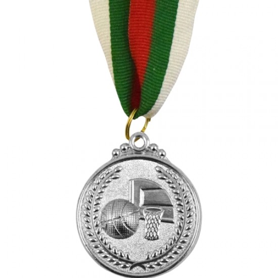  Медал за баскетбол MAXIMA, 4.5 см, С трикольорна лента, За второ място OOO15202