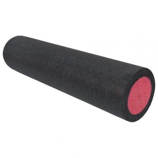 Фоумролер за пилатес и йога с гладка повърхност 60х15х15 см - Черен с Розов