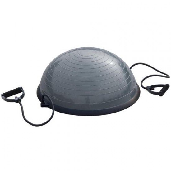 Полутопка за баланс BOSU Ball 60 см с твърда PVC основа и ластици - Сива
