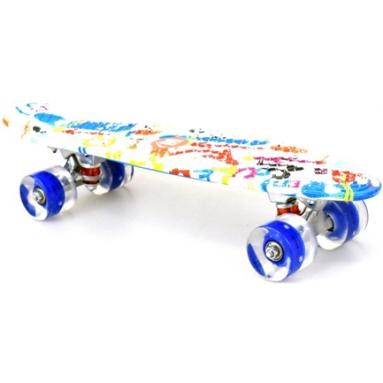 Скейтборд мини, пениборд (56 см) с цветен печат и светещи колела