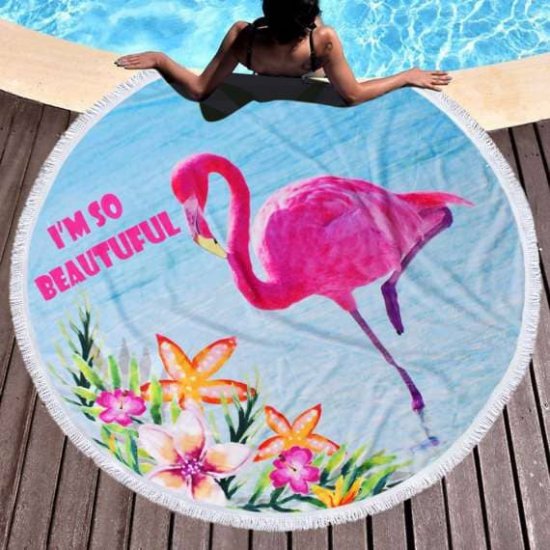 Кръгла плажна кърпа - фламинго 