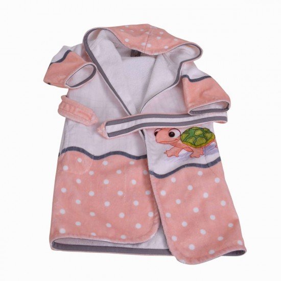 Детски халат за баня DF печат S –  Розова Костенурка