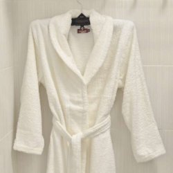 Халат за баня хавлиен шал яка S - Бял