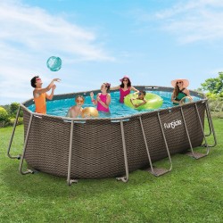 Сглобяем овален басейн FunSicle Oasis Pool Rattan (4.24 x 2.50 x 1.00 м) с метална рамка и филтрираща система Polygroup, PBQ1408GE0EU