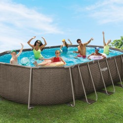Сглобяем овален басейн FunSicle Oasis Pool Rattan (6.10 x 3.66 x 1.22 м) с метална рамка и филтрираща система Polygroup, PBQ2012KF0GS