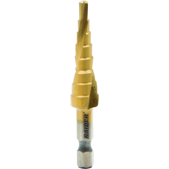 Свредло за ламарина стъпаловидно HEX 1/4" HSS+TIN spiral flute Ø4-12mm