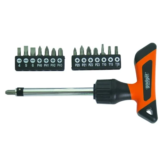 Отвертка-тресчотка Т с накрайници, к-т 16 части  GD