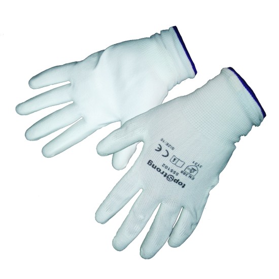 Ръкавици топени в полиуретан-бели, р-р 10 TS